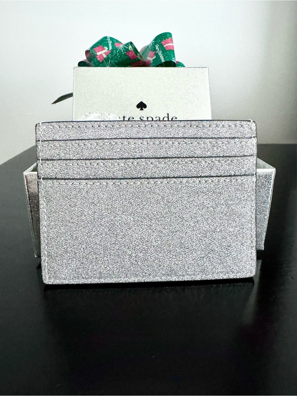 NIB Kate Spade Lunar Light Silver Glitter Boxed Small Slim Cardholder Wallet - Picture 4 of 8